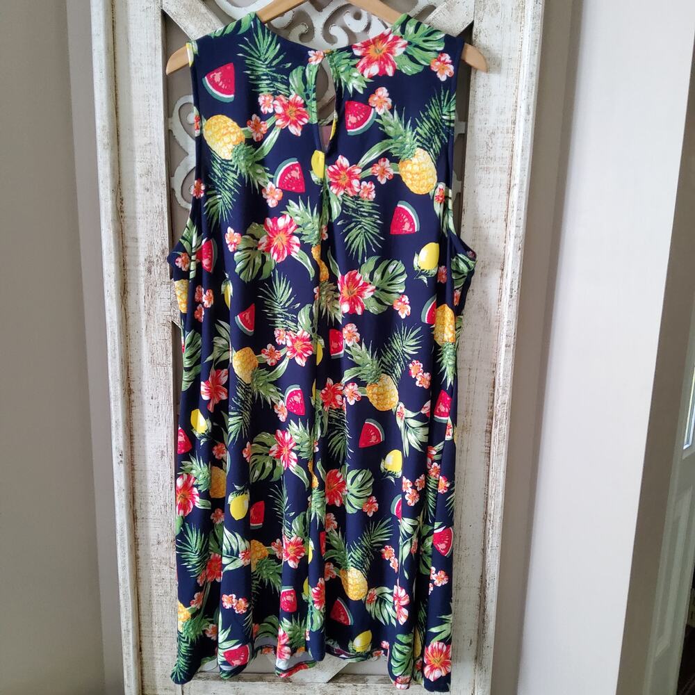 Harlow & Rose Women's 3X Sleeveless Flowy Swing A-Line Midi Dress Floral Fruit - Picture 5 of 6